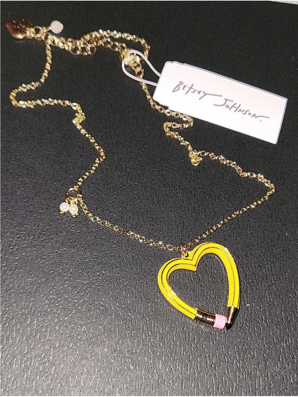Betsey Johnson Yellow and Pink Heart Pencil Pendant Necklace